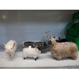 Seven Beswick farmyard figurines comprising a Goat, a Ram, four rare breed pigs including a Middle