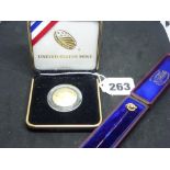 An American 2019 Apollo 11 proof 5 dollar coin, in 900 gold, 8.359 grams, in original capsule and