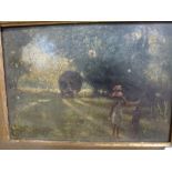 An early 20th century oils on canvas, figures on a track, possibly Ceylon, indistinctly signed,