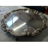 A large George V silver Chippendale salver on three feet, 15.6 in, London 1924, 45 ozt WE DO NOT