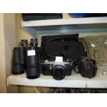 A quantity of cameras and camera equipment including a Pentax MV1, a Helena camera, a Kodak
