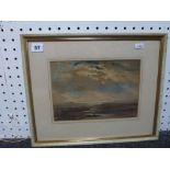 Three various framed watercolours and pastels including sunrise over the sea, a working Asian