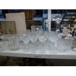 A quantity of glassware including a set of six cut glass wineglasses, three decanters and