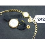 A 9 ct gold lady's wrist watch by Rotary, on 9 ct bracelet; a vintage 9 ct wrist watch with enamel