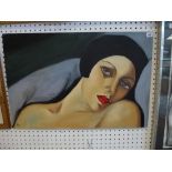 Kara Wilson, an oils on canvas study of Tamara de Lempicka's Rafaëla sur fond vert as painted in