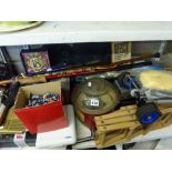 A mixed lot including a Sanyo table top fan, a pasta maker, a wooden cased wall barometer, a