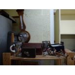 A wooden cased barometer, pewter Stein and commemorative tankard, a small quantity of lead