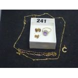 Modern 9 ct gold and coloured stone jewellery, comprising: cluster ring, necklet, bracelet, five