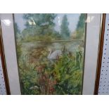 Leo Gibbons Smith, watercolour, Bayford Lake with Swan, signed with monogram, and a signed pastel of