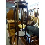 A mahogany demi-lune hall table on carved cabriole legs and an Edwardian plant stand. WE DO NOT TAKE