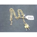 A Victorian box link gold necklace, tests as 9 ct, 7.3 gm, and a decorative metal Albert, with watch