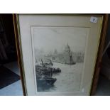 W.L. Wyllie, a pair of etchings of the Thames in London, at St Paul's and at the Tower of London,