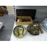 Sundry items, comprising a Spanish Marco Quart Pottery death mask of Beethoven, in a bronzed finish,