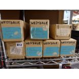 Seven Westdale 0 gauge model railway coaches, in original boxes [upstairs silver plate shelves] WE