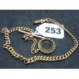 A 9 ct gold watch Albert, as a graduated curb chain, with remains of pendant, 35 gm WE DO NOT TAKE