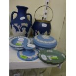 A collection of blue and green jasperware including Wedgwood [s67]