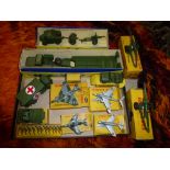 Dinky military models including a 660 Tank Transporter, 697 25-pounder Field Gun Set, two 692 5.5