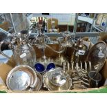 A quantity of silver-plated items, in two cartons and loose, including a late Victorian meat dome,
