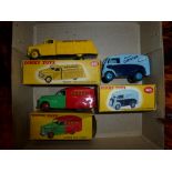 Three Dinky vehicles 443 Tanker National Benzole, 470 Austin Van Shell and 465 Morris Commercial Van