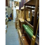 A furniture lot comprising an oak panelled linen box, a pair of light oak bedside cabinets, five
