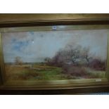 Henry Silvester Stannard, watercolour, a shepherd and his flock in a meadow by stream, signed (42