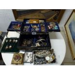 A good jewel box of costume jewellery including pendants and brooches, marcasite work, items in