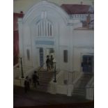 Scarlet, an oils on canvas, 'The steps to the Synagogue', signed, together with another oils on