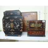 Two small Japanese lacquered cabinets, circa 1900, and a marquetry panel depicting cottages [A] WE