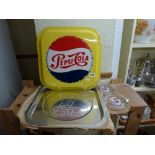 Four vintage Pepsi Cola circular tin signs from 1964 and two glass advertising Pepsi ashtrays [