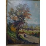 A mixed lot of framed pictures including Kirsty, oil on canvas, figures on a country path, C. Nallam