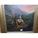 A 19th century oils on canvas of a goatherd in traditional costume (44 x 39 cm) in a gilt frame.