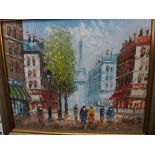 Burnett, a set of three small framed oils on board, views of Paris with the Eiffel Tower, one signed