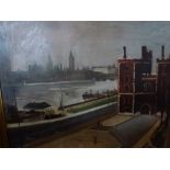 Adrian Daintrey (1902-1988) an oils on canvas The Thames, Lambeth Palace signed, (63 x 75 cm) (