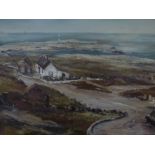 T.C. Leary, oils on canvas, a coastal road with cottages and lighthouse, signed and dated 1982 (60 x