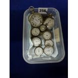 Seven Victorian silver ladies fob watches, another in metal, two pocket watches and a watch key