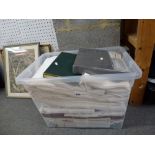 A box of assorted bed and table linen including embroidered and lace trimmed [upstairs floor by