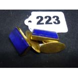A pair of plain rectangular cufflinks in lapis lazuli and gold, tests as 18 ct, 13.1 gm gross WE