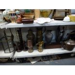 A mixed wood and metalware lot comprising a Shepperton boiler, a British coal-mining miner's lamp,
