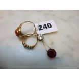 A modern Chinese 14 ct gold dress ring set with a carved agate, with import marks; a turquoise ring,