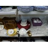 A mixed lot including a quantity of glassware comprising wine glasses, comports, water jugs,