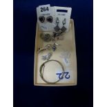 Silver jewellery including earrings, a motorbike brooch, racing car brooch, snake brooch set with