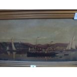 A 19th century oils on canvas laid to board of pleasure boats, steam and sail (25 x 50 cm) framed,