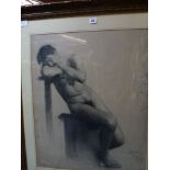 A 20th century school oil on board, a nude figure study of a woman seated, together with a late 19th