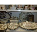 A quantity of Bridgewood Indian tree pattern dinnerware including large meat plates, tureens and