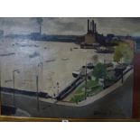 Adrian Daintrey (1902-1988) an oil on canvas The Thames, Lots Road signed, (63 x 75 cm) (with