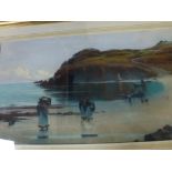 J Holden, pastel on paper, fisherwomen collecting the catch on a sandy beach, signed (43 x 78 cm)