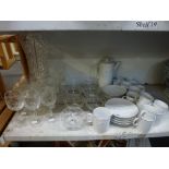 A Thomas Germany white glazed coffee service, 12 crystal wine glasses, crystal fruit bowls and a