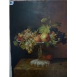 Two Flemish-style oils on canvas, still lifes of fruit and wine glasses (largest 48 x 56 cm) (2)