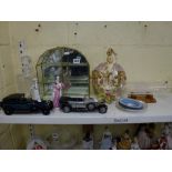 A mixed lot including a cut glass decanter and stopper, two Precision model cars, Silver Ghost and