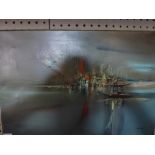 Caio, two unframed oils on canvas semi-abstracts of coastal views, one signed (the largest 38 x 55